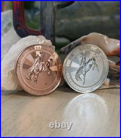 Scottsdale Mint Cowboy 1oz. 9999 Fine Silver Round &. 999 Copper Round Set