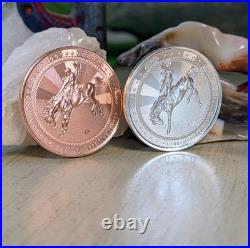 Scottsdale Mint Cowboy 1oz. 9999 Fine Silver Round &. 999 Copper Round Set