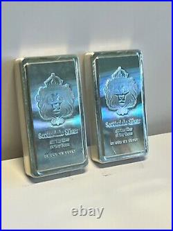Scottsdale Silver. 999 Fine Silver 10 Troy Oz Qty 2 Stacking Bars 20 Ounces