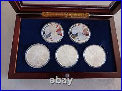 Set of 5-American Silver Eagles 1oz. 999 Fine Silver Gem Mint Unc