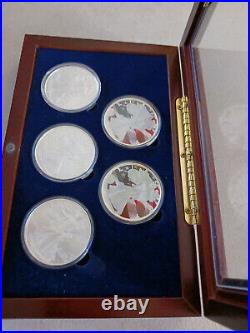 Set of 5-American Silver Eagles 1oz. 999 Fine Silver Gem Mint Unc