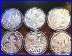 Set of 6 / 1 Troy Ounce of. 999 Fine Silver Bullion / World of Dragons / GSM