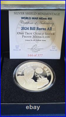 Silver Shield Proof? Bill Burns All. 999 Fine? Ultra Rare? #144-377