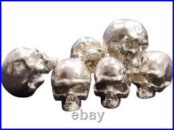 Silver Skull Figurine. 999 Fine Bullion Over 1 Troy Oz Pure Silver Hand Cast