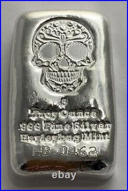 Silver Sugar Skull. 999 Fine Poured 5 Troy Ounce Silver Bar By Hayleybug Mint