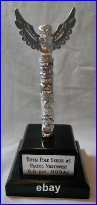 Silver TOTEM POLE 3 pieces fit together on stand. 999 fine silver, total 6.6 oz