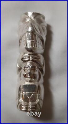 Silver TOTEM POLE 3 pieces fit together on stand. 999 fine silver, total 6.6 oz