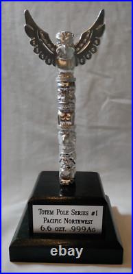 Silver TOTEM POLE 3 pieces fit together on stand. 999 fine silver, total 6.6 oz