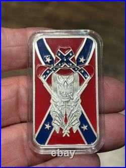 Southern Flag Soldier With Pistols 1 troy oz. 999 Fine Silver Enameled Bar! WOW