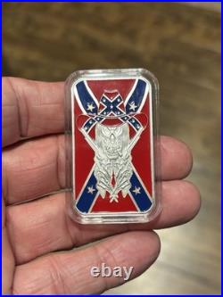Southern Flag Soldier With Pistols 1 troy oz. 999 Fine Silver Enameled Bar! WOW