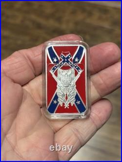 Southern Flag Soldier With Pistols 1 troy oz. 999 Fine Silver Enameled Bar! WOW