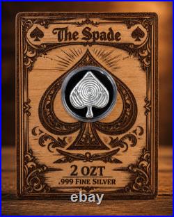 Spade Card Suit 2 oz. 999 Fine Silver Bar Hand Poured FTB COA