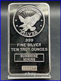 Sunshine Minting 10 Oz. 999 Fine Silver Bar Serial # B132257