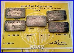 Swiss Bank Corporation 1 oz. 999 Fine Silver Vtg Bar with COA Lot of 5 Consecutive