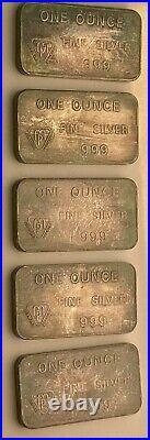 Swiss Bank Corporation 1 oz. 999 Fine Silver Vtg Bar with COA Lot of 5 Consecutive