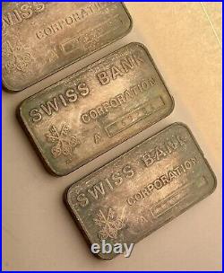 Swiss Bank Corporation 1 oz. 999 Fine Silver Vtg Bar with COA Lot of 5 Consecutive