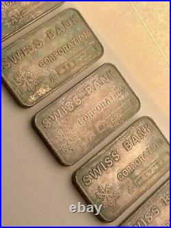 Swiss Bank Corporation 1 oz. 999 Fine Silver Vtg Bar with COA Lot of 5 Consecutive