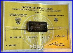 Swiss Bank Corporation 1 oz. 999 Fine Silver Vtg Bar with COA Lot of 5 Consecutive