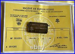Swiss Bank Corporation 1 oz. 999 Fine Silver Vtg Bar with COA Lot of 5 Consecutive