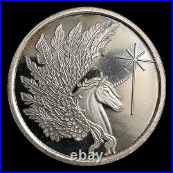 T10135-1 oz Argentia Pegacorn Silver Round. 999 Fine Silver High Relief Medal