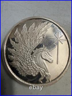 T10135-1 oz Argentia Pegacorn Silver Round. 999 Fine Silver High Relief Medal