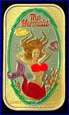 THE MERMAID ENAMEL COLOR CMG Mint # 35 One Ounce. 999 Fine Silver Art Bar