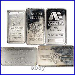 TWO (2) 10 oz. Silver Bar Random Brand Secondary Market. 999 Fine