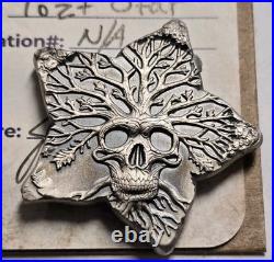 Tree of Woe Star/Skull Hand Poured 1 Troy Oz. 999 Fine Silver Art Bar with COA
