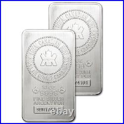 Two (2) 10 oz. RCM Silver Bar Royal Canadian Mint. 9999 Fine