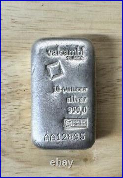 Valcambi 10 oz. 999 Fine Silver Bar Bullion S/N AA12895