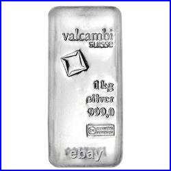 Valcambi Suisse 1-kg. 999 Fine Silver Bar Cast