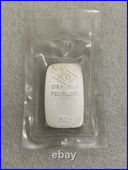 Very Rare! Degussa 50 Gram. 999 Fine Silver Bar Sealed In Original Plastic