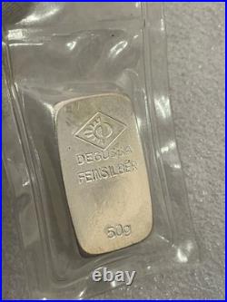Very Rare! Degussa 50 Gram. 999 Fine Silver Bar Sealed In Original Plastic