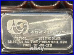 Very Rare Engelhard AG-MET, INC 1 Troy Oz 999 Fine Silver Bar 1975 1,000 Minted