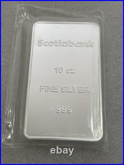 Very Rare! Scotiabank 10 Troy Oz. 999 Fine Silver Bar In Original Plastic