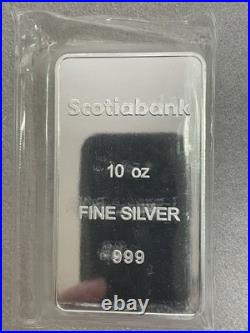 Very Rare! Scotiabank 10 Troy Oz. 999 Fine Silver Bar In Original Plastic