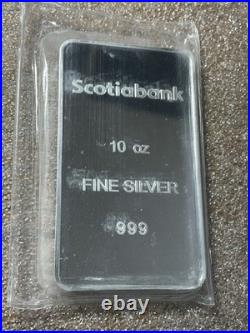 Very Rare! Scotiabank 10 Troy Oz. 999 Fine Silver Bar In Original Plastic