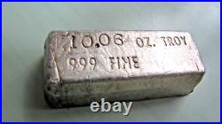 Vintage 10.06 oz Poured Silver Bar 999 FINE SILVER