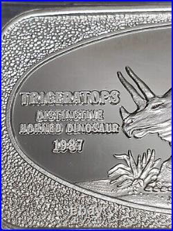 Vintage 1987'The Silver Mine' Triceratops 1oz. 999 Fine Silver Bar-Very rare