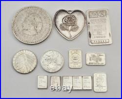 Vintage 42.7g. 999 Fine Silver Lot Rounds 1/2oz Bars Heart 1 Grams Pendant JM