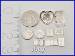 Vintage 42.7g. 999 Fine Silver Lot Rounds 1/2oz Bars Heart 1 Grams Pendant JM