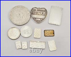 Vintage 42.7g. 999 Fine Silver Lot Rounds 1/2oz Bars Heart 1 Grams Pendant JM