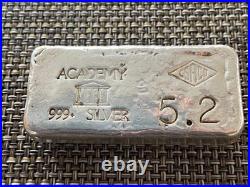 Vintage 5.2 Oz. 999 Fine Silver Poured Academy Silver Bar CSRCO counter stamp