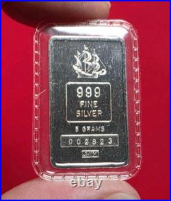 Vintage Johnson Matthey Shipwreck Ship 5 Gram. 999 Fine Silver Bar SEALED