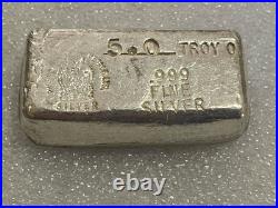 Vintage Phoenix Precious Metals 5 Troy Oz. 999 Fine Silver Bar Old Pour