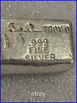 Vintage Phoenix Precious Metals 5 Troy Oz. 999 Fine Silver Bar Old Pour