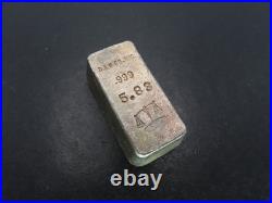 Vtg Dugan & Helterbrand Silver Bar, 5.83 oz 999 Fine, D&H, Poured Loaf
