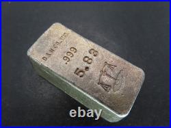 Vtg Dugan & Helterbrand Silver Bar, 5.83 oz 999 Fine, D&H, Poured Loaf
