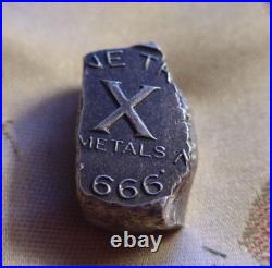 X-Metals 1oz X NUGGET Chunky. 999 Fine Silver Bar Round Skull Crossbones